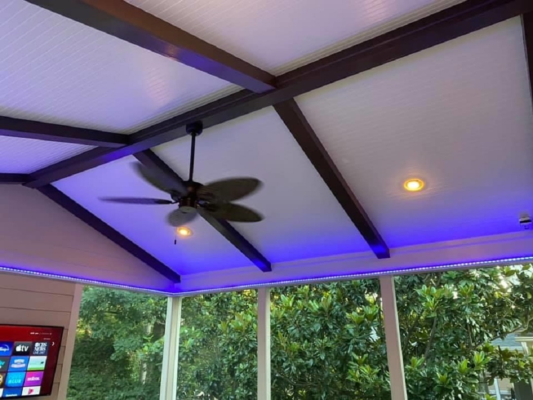 beadboard ceiling with faux beams